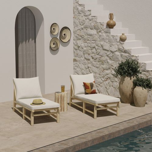 Transat En Branche De Teck Et Matelas Blanc Cassé - Makam