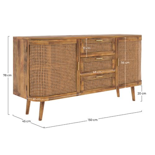 Buffet 2 Portes Et 3 Tiroirs En Cannage - Wava