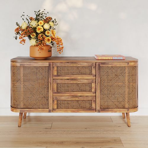 Buffet 2 Portes Et 3 Tiroirs En Cannage - Wava