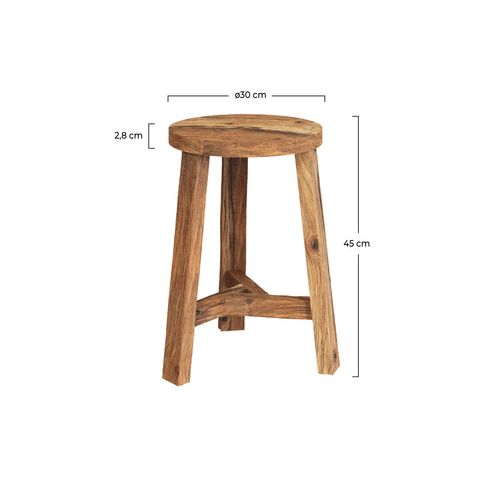 Tabouret Rond En Bois De Teck Recyclé H45 Cm - Léa