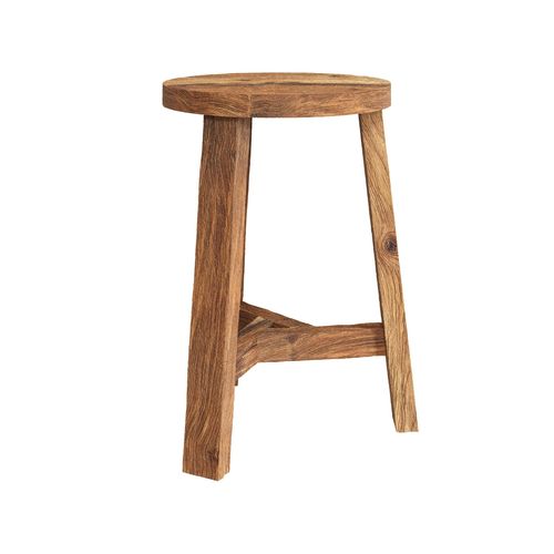 Tabouret Rond En Bois De Teck Recyclé H45 Cm - Léa
