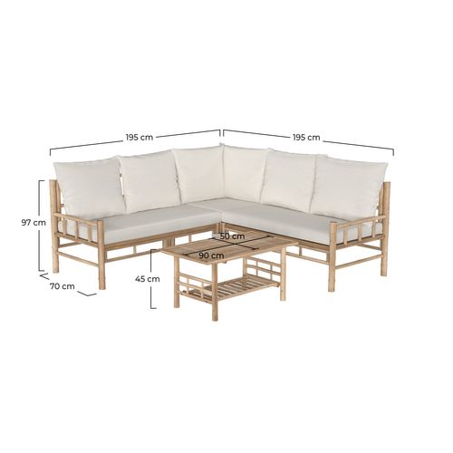 Salon De Jardin En Bambou Avec Un Canapé D'angle Et Une Table Basse - Vadella