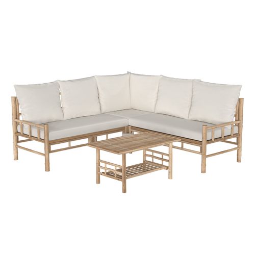 Salon De Jardin En Bambou Avec Un Canapé D'angle Et Une Table Basse - Vadella