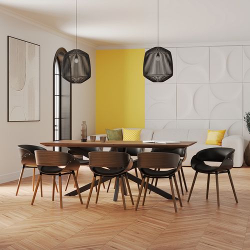 Table Et Chaises 8 Personnes En Cuir Synthétique Noir Et Bois - Surdiman