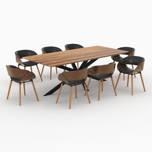 Table Et Chaises 8 Personnes En Cuir Synthétique Noir Et Bois - Surdiman