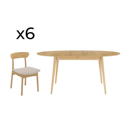 Table Et Chaises En Bois Clair 6 Personnes - Eddy