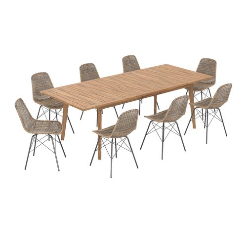 Table Et Chaises De Jardin 8 Personnes En Bois De Teck, Résine Tressée - Tiptur