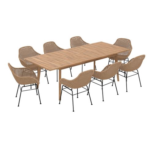 Table Et Chaises De Jardin 8 Personnes En Bois De Teck, Résine Tressée - Carmela