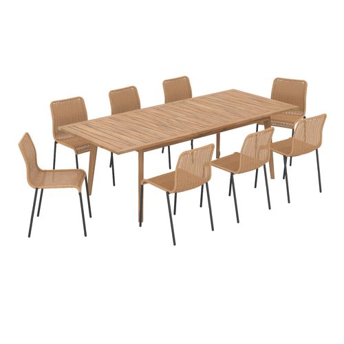 Table Et Chaises De Jardin 8 Personnes, Bois, Résine Tressée Naturelle - Tunga