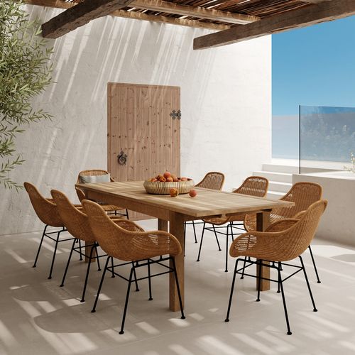 Table Et Chaises De Jardin 8 Personnes En Bois, Résine Tressée - Carmela