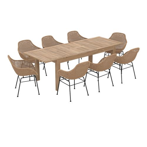 Table Et Chaises De Jardin 8 Personnes En Bois, Résine Tressée - Carmela