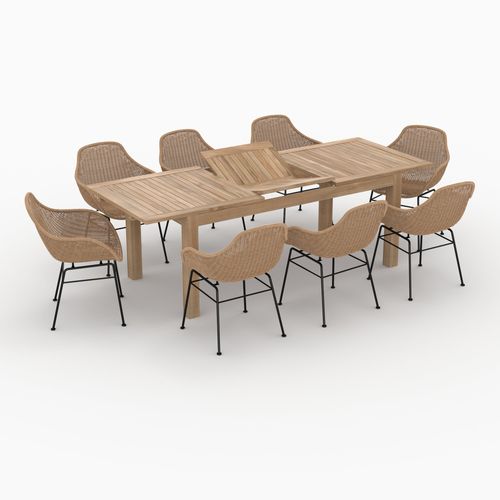 Table Et Chaises De Jardin 8 Personnes En Bois, Résine Tressée - Carmela