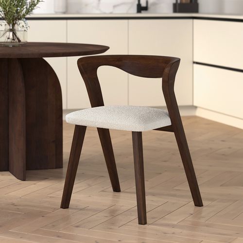 Chaise En Bois D'hévéa Foncé Et Tissu Bouclé Crème - Vega