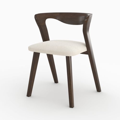 Chaise En Bois D'hévéa Foncé Et Tissu Bouclé Crème - Vega