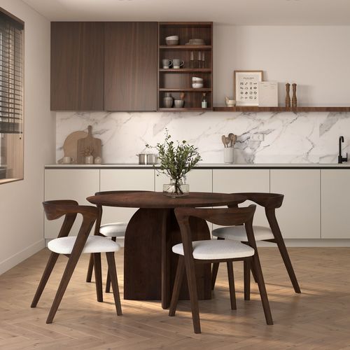 Chaise En Bois D'hévéa Foncé Et Tissu Bouclé Crème - Vega