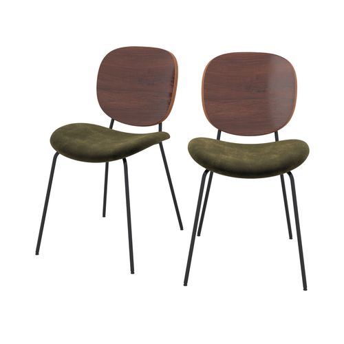 Lot De 2 Chaises En Velours Vert Kaki - Simone