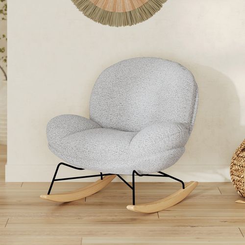 Rocking Chair En Tissu Bouclette Gris Chiné - Lenny