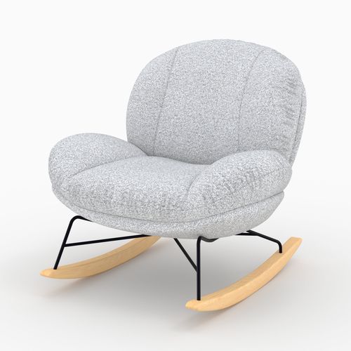 Rocking Chair En Tissu Bouclette Gris Chiné - Lenny