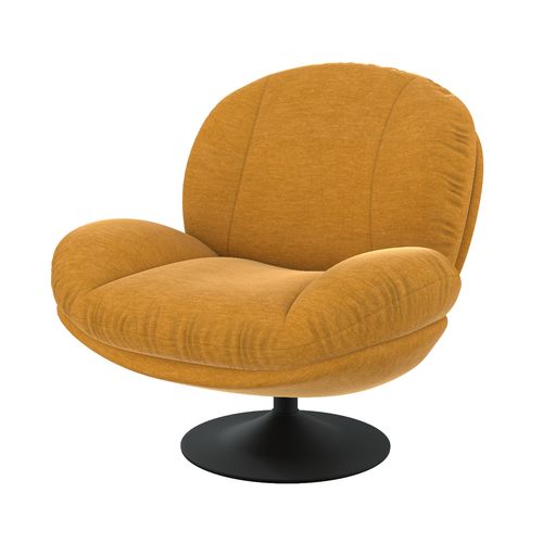 Fauteuil Pivotant En Tissu Effet Velours Jaune Moutarde - Ricci