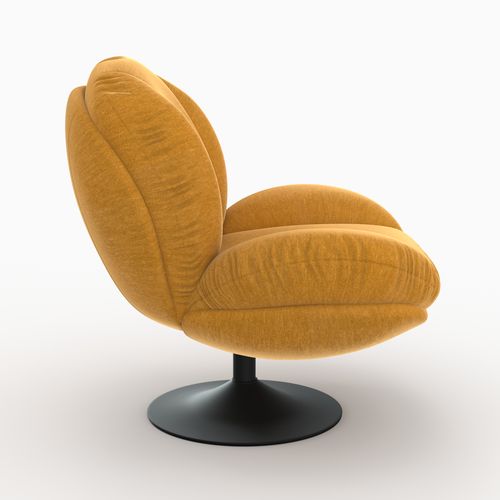 Fauteuil Pivotant En Tissu Effet Velours Jaune Moutarde - Ricci