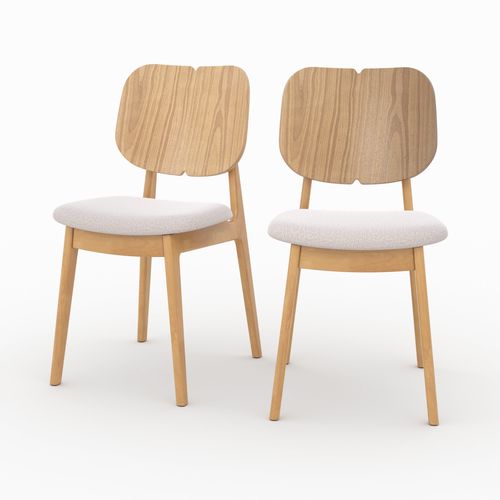 Lot De 2 Chaises En Bois Clair Et Tissu Beige - Clyde