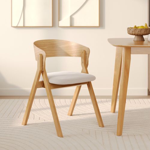 Chaise En Bois D'hévéa Et Tissu Beige - Héloïse