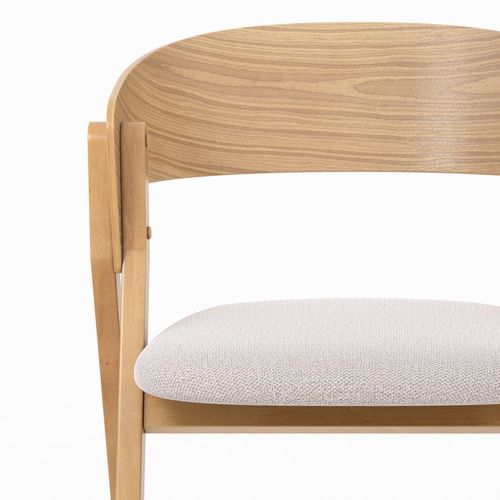 Chaise En Bois D'hévéa Et Tissu Beige - Héloïse