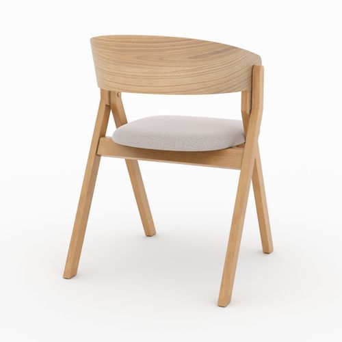 Chaise En Bois D'hévéa Et Tissu Beige - Héloïse