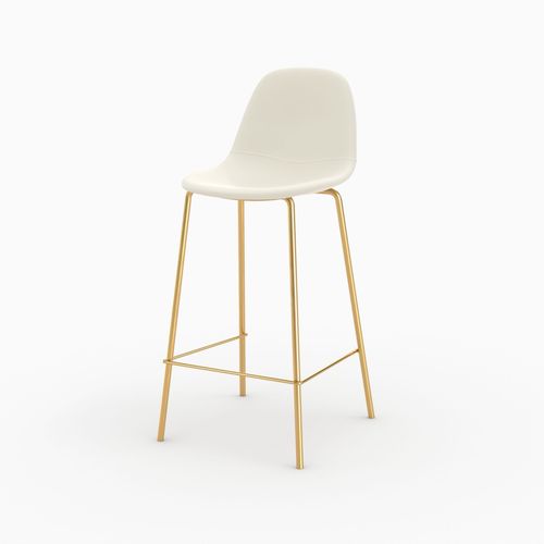 Chaise Pour Îlot Central En Cuir Synthétique Blanc 65 Cm, Pieds Dorés - Henrik