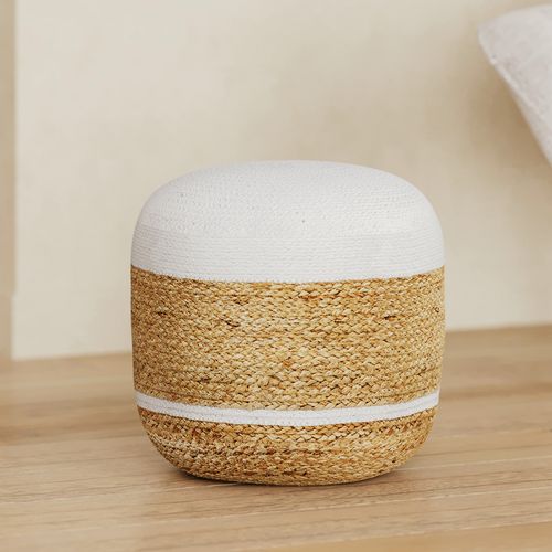 Pouf Rond En Jute Et Blanc D40 Cm - Billy