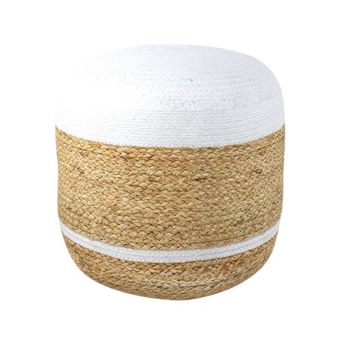 Pouf Rond En Jute Et Blanc D40 Cm - Billy