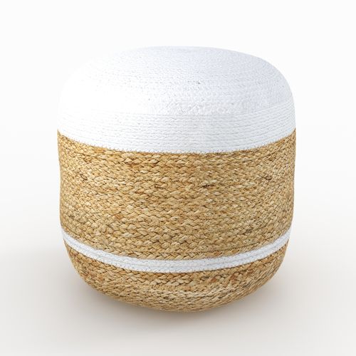 Pouf Rond En Jute Et Blanc D40 Cm - Billy