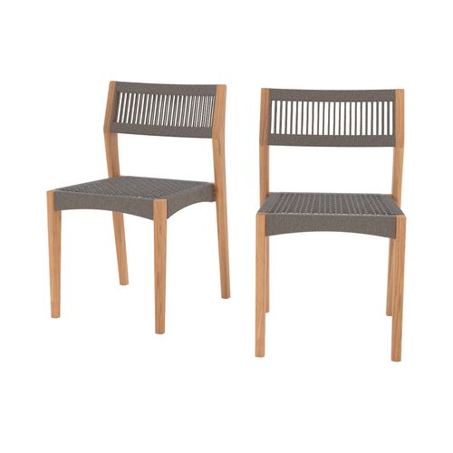 Lot De 2 Chaises De Jardin En Bois De Teck Recyclé Et Tissage En Corde - Nusa
