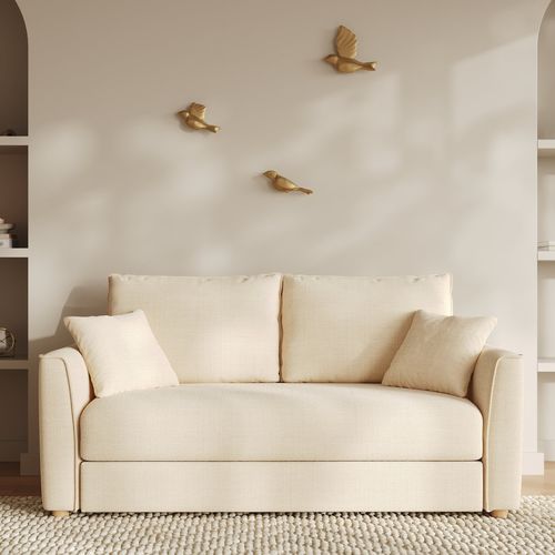 Canapé Convertible 2 Places En Tissu Texturé Beige - Olympe