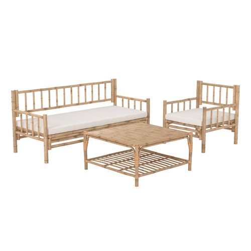 Salon De Jardin 4 Personnes En Bambou, Table Basse Carré - Vadella