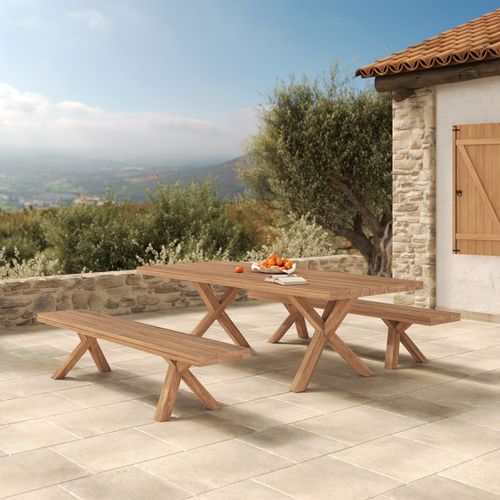 Table Et Bancs De Jardin 10 Personnes En Bois - Soraya