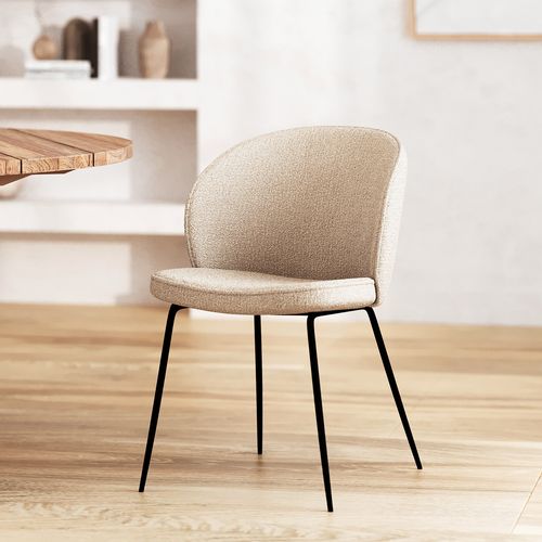 Chaise En Tissu Bouclé Beige Et Pieds En Métal - Groom