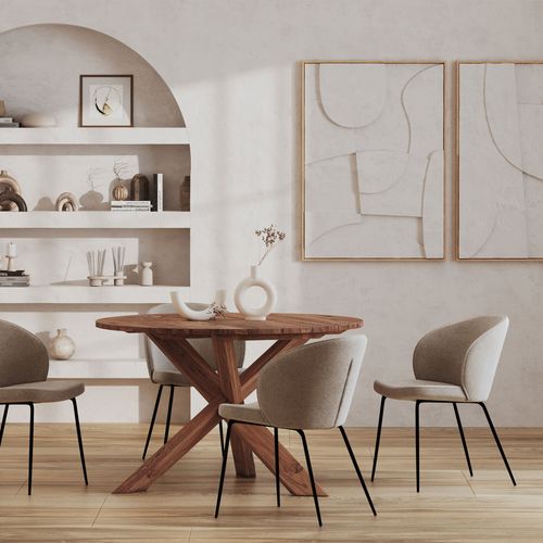 Chaise En Tissu Bouclé Beige Et Pieds En Métal - Groom