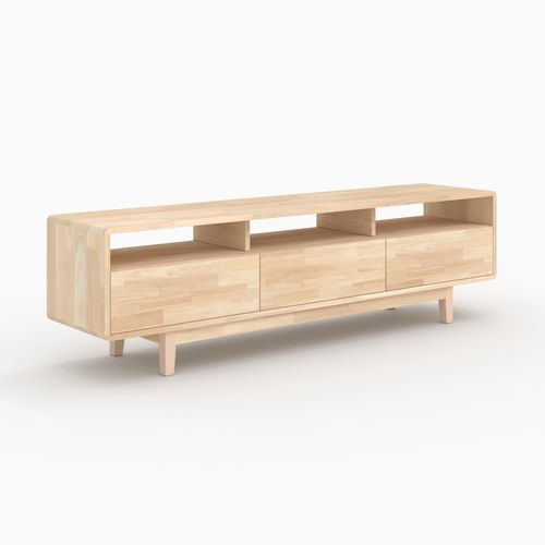 Meuble TV En Bois D'hévéa Massif Effet Blanchi - Gisèle