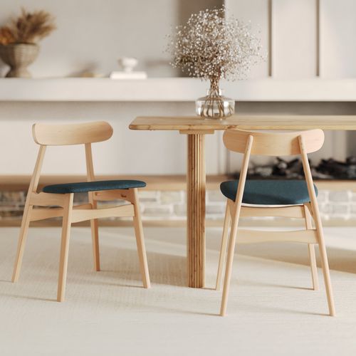 Lot De 2 Chaises En Tissu Bleu Et Bois D'hévéa - Lisette