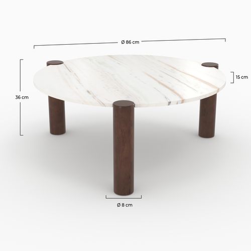 Table Basse Ronde En Marbre Et Bois De Manguier D86 Cm - Pauline