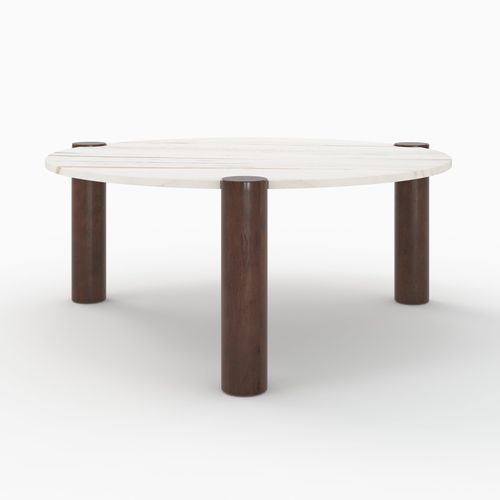 Table Basse Ronde En Marbre Et Bois De Manguier D86 Cm - Pauline