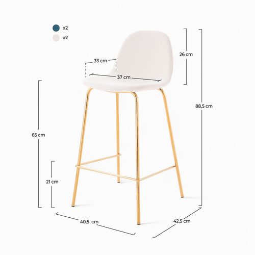 Pack 4 Chaises Pour Îlot Central Blanches Et Bleues 65 Cm - Henrik