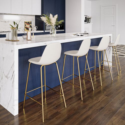 Pack 4 Chaises Pour Îlot Central Blanches Et Bleues 65 Cm - Henrik