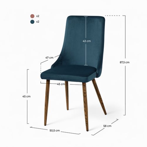 Pack 4 Chaises En Velours Bleu Et Rose - Vinni