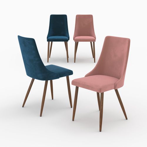Pack 4 Chaises En Velours Bleu Et Rose - Vinni