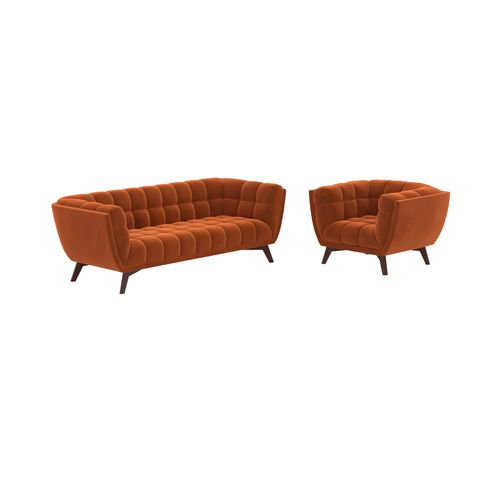 Ensemble Canapé Et Fauteuil En Velours Orange 4 Places - Mona