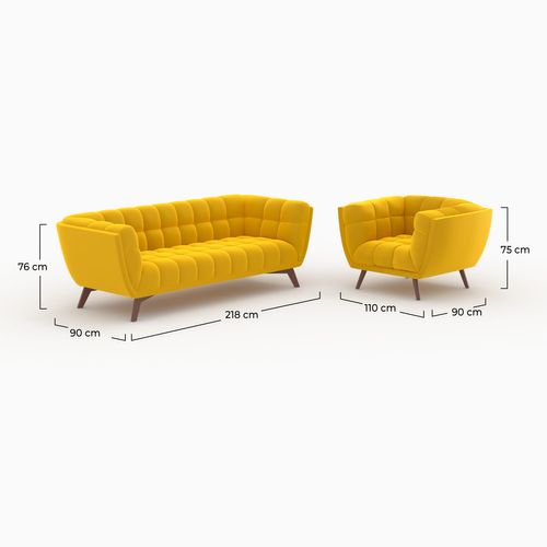 Ensemble Canapé Et Fauteuil En Velours Jaune 4 Places - Mona