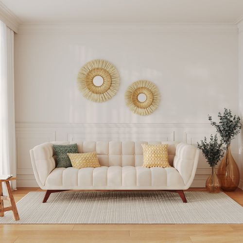 Ensemble Canapé Et Fauteuil En Velours Beige 4 Places - Mona