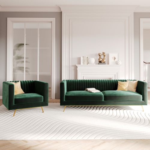 Ensemble Canapé Et Fauteuil En Velours Vert 3 Places - Gatsby